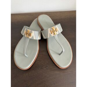 Tory Burch Light Gray & Tan Logo Thong Sandals